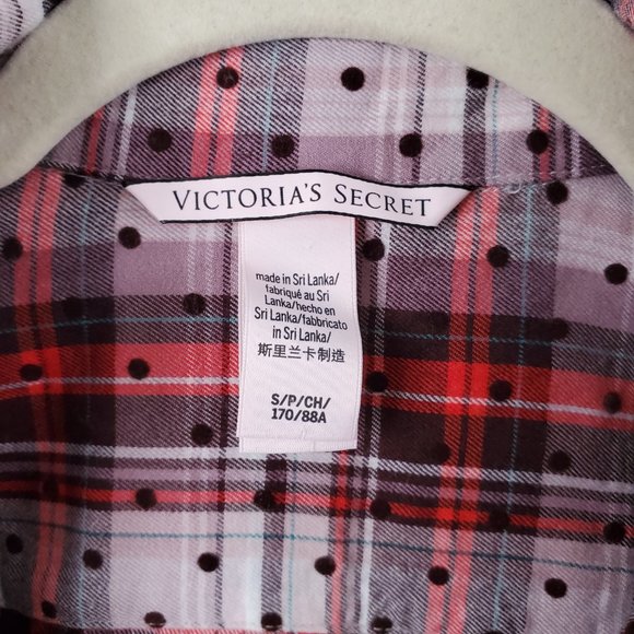 Victoria's Secret Button Up Plaid Multicolor Sleep Shirt with Textured Dots - Picture 2 of 6